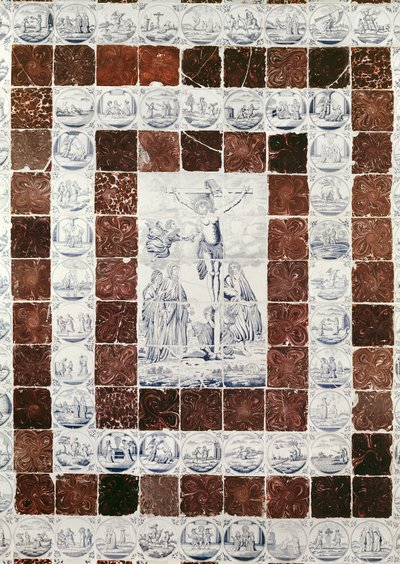 Delft Tiles Depicting the Crucifixion with a Border of Tiles with Scenes from the Old and New Testaments by Dutch School